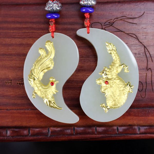 fashion design men women necklace pendant dragon and phoenix pair gold white hetian jade lucky pendants quality, Silver
fashion design men women necklace pendant dragon and phoenix pair gold white hetian jade lucky pendants quality, Silver