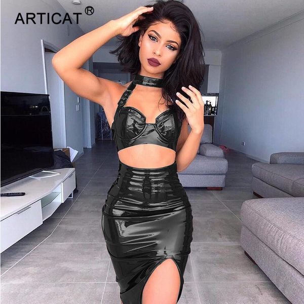articat two pieces halter pu leather dress women deep v neck off shoulder summer dress vestidos backless club party dresses, White;black
articat two pieces halter pu leather dress women deep v neck off shoulder summer dress vestidos backless club party dresses, White;black