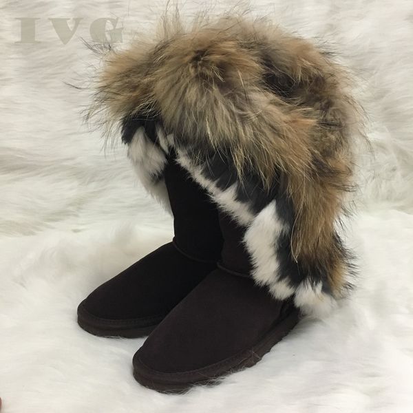 

2018 new australian boots women snow boots faux fur cow leather ivg winter shoes knee high plus size us3-14, Black