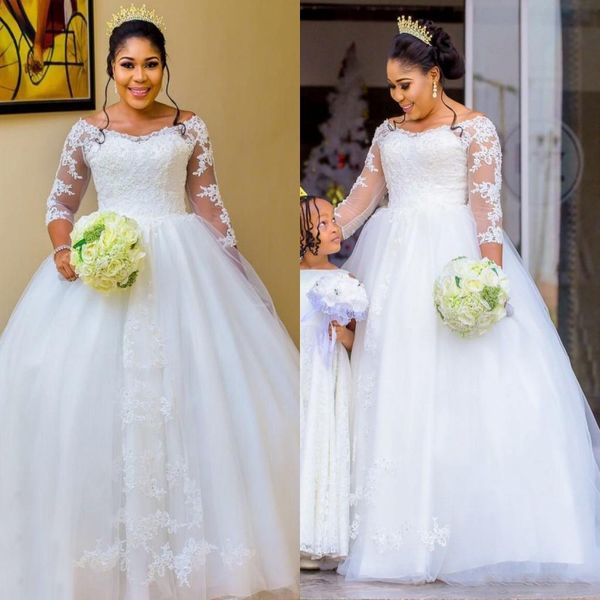 plus size wedding dresses off the shoulder illusion 3/4 long sleeves wedding gowns floor length tulle beach bridal dress african wear, White
plus size wedding dresses off the shoulder illusion 3/4 long sleeves wedding gowns floor length tulle beach bridal dress african wear, White