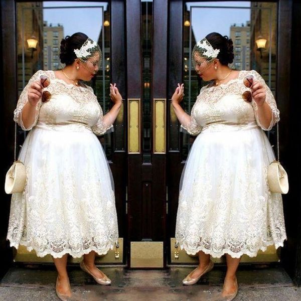 plus size wedding dresses with half sleeves a line tea length lace wedding dress custom made country style bridal gowns, White
plus size wedding dresses with half sleeves a line tea length lace wedding dress custom made country style bridal gowns, White