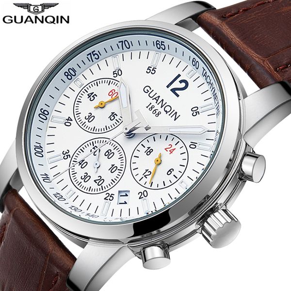 guanqin 2018 watch men business quartz watch waterproof sport leather chronograph relogio horloges mannen, Slivery;brown
guanqin 2018 watch men business quartz watch waterproof sport leather chronograph relogio horloges mannen, Slivery;brown