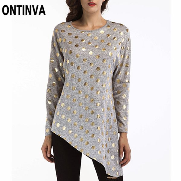 women gold polka dots printed t-shirts round neck long sleeve irregular tunics female europe new tshirt l xl gray clothing, White
women gold polka dots printed t-shirts round neck long sleeve irregular tunics female europe new tshirt l xl gray clothing, White