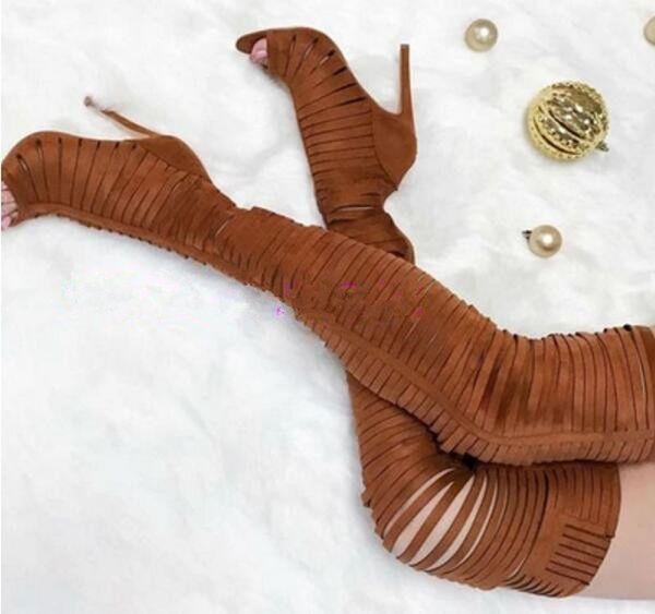 women peep toe suede leather straps combined over knee gladiator boots cut-out long high heel boots formal dress shoes, Black
women peep toe suede leather straps combined over knee gladiator boots cut-out long high heel boots formal dress shoes, Black