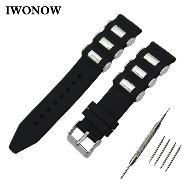 

silicone rubber watch band 21mm 22mm 23mm 24mm 25mm 26mm universal watchband stainless pin buckle strap wrist belt bracelet, Black;brown