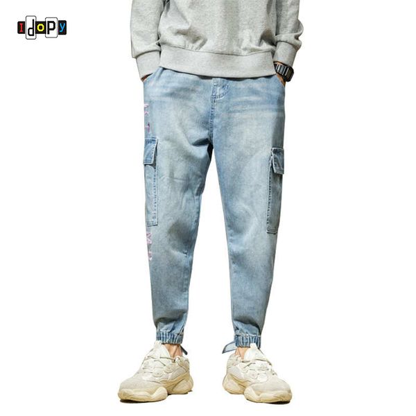 idopy men`s denim joggers multi pockets washed vintage japaniese street style ankle cuffed cargo jeans for youth, Blue
idopy men`s denim joggers multi pockets washed vintage japaniese street style ankle cuffed cargo jeans for youth, Blue