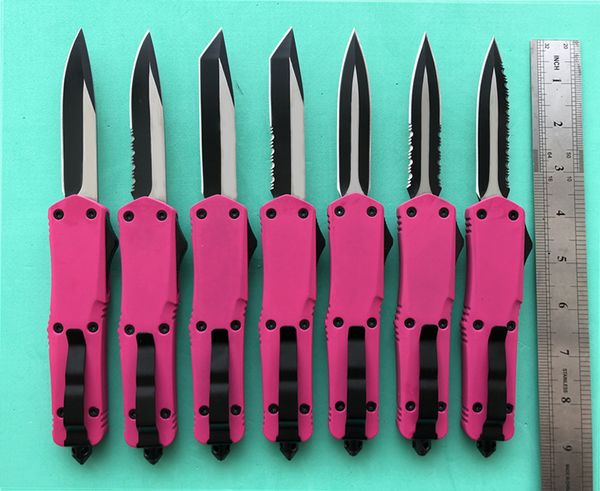 

Pink D/A auto knives Large A07 440C steel Zinc aluminum handle knifes hunting tactical EDC pocket knife with nylon sheath