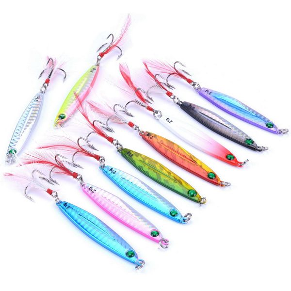lure 10pcs 7g/21g/28g/40g metal jigging lure with red/green feather hooks fishing spoon sea hard lure slicejig bait fishing tackle
lure 10pcs 7g/21g/28g/40g metal jigging lure with red/green feather hooks fishing spoon sea hard lure slicejig bait fishing tackle