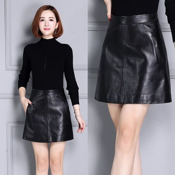 new leather skirt wrap hip skirt, Black
