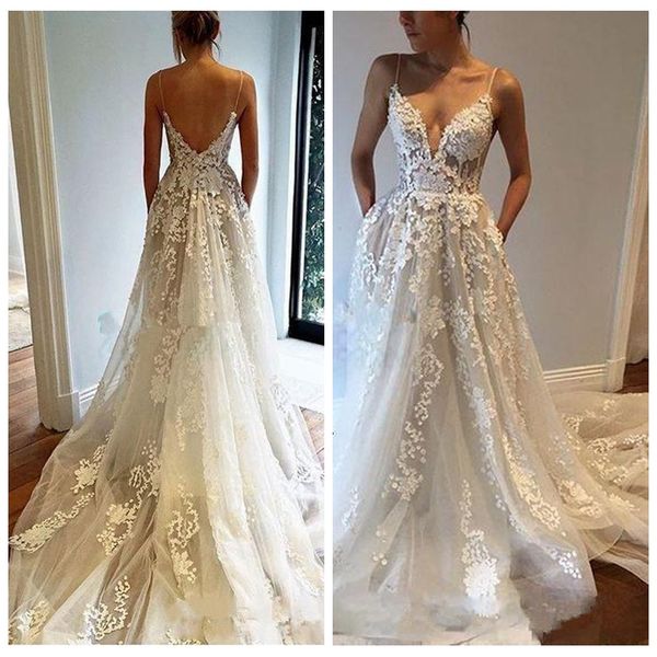 2021 lace applique country wedding dresses spaghetti backless elegant beach boho vintage bridal gowns custom lace appliques, White
2021 lace applique country wedding dresses spaghetti backless elegant beach boho vintage bridal gowns custom lace appliques, White