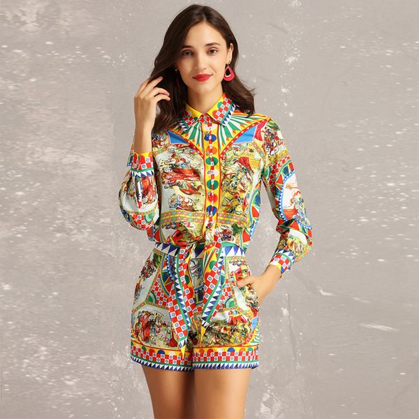 new 2019 spring summer fashion runway designer two pieces sets women long sleeve print slim waist short blouses + shorts suit, White
new 2019 spring summer fashion runway designer two pieces sets women long sleeve print slim waist short blouses + shorts suit, White