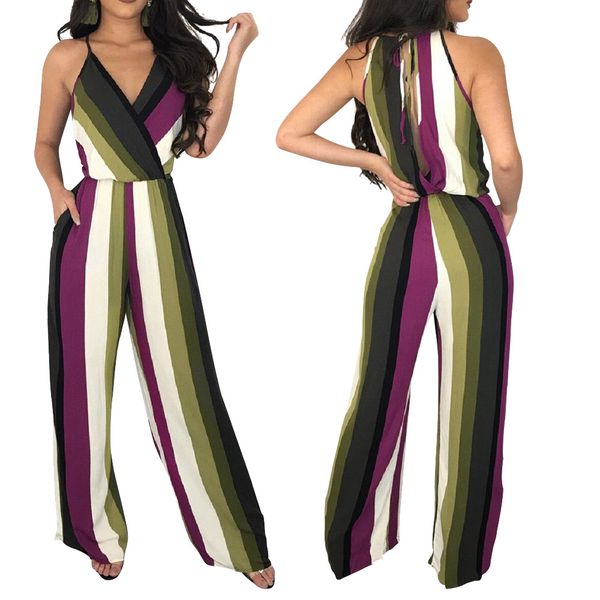 2018 women's v collar gallus colorful stripe high waist wide tube type jumpsuit, Black;white
2018 women's v collar gallus colorful stripe high waist wide tube type jumpsuit, Black;white