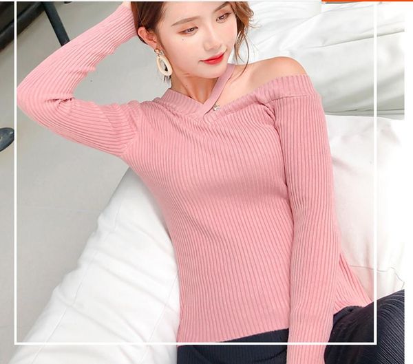 send sweater female korean set head v collar long sleeve bare shoulder autumn, White;black
send sweater female korean set head v collar long sleeve bare shoulder autumn, White;black