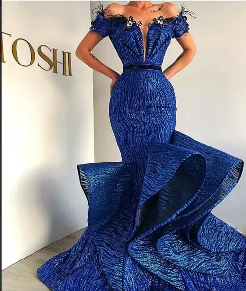 2019 royal blue evening dresses off shoulder lace feather tiered skirts mermaid prom dress sweep train glitter gorgeous formal party gowns, Black;red
2019 royal blue evening dresses off shoulder lace feather tiered skirts mermaid prom dress sweep train glitter gorgeous formal party gowns, Black;red