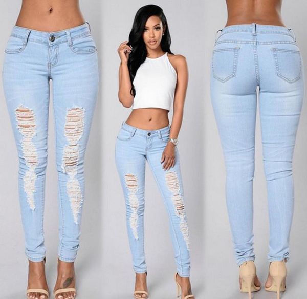 ripped high waist slim silhouette jeans pants, Blue
ripped high waist slim silhouette jeans pants, Blue