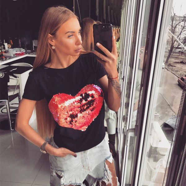 2018 new sequins sleeve 3d summer for digital red heart fashion t-shirt fs3418 women white short shirt t women cotton jtkjs, Black
2018 new sequins sleeve 3d summer for digital red heart fashion t-shirt fs3418 women white short shirt t women cotton jtkjs, Black