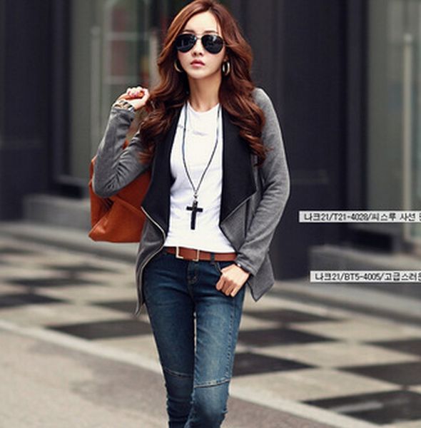 Flying Winger Jackets Fashion Woman Autumn Patchwork Zipper Turn Down Lapel Collar Zipper Slim Grey Black Coat 
Flying Winger Jackets Fashion Woman Autumn Patchwork Zipper Turn Down Lapel Collar Zipper Slim Grey Black Coat