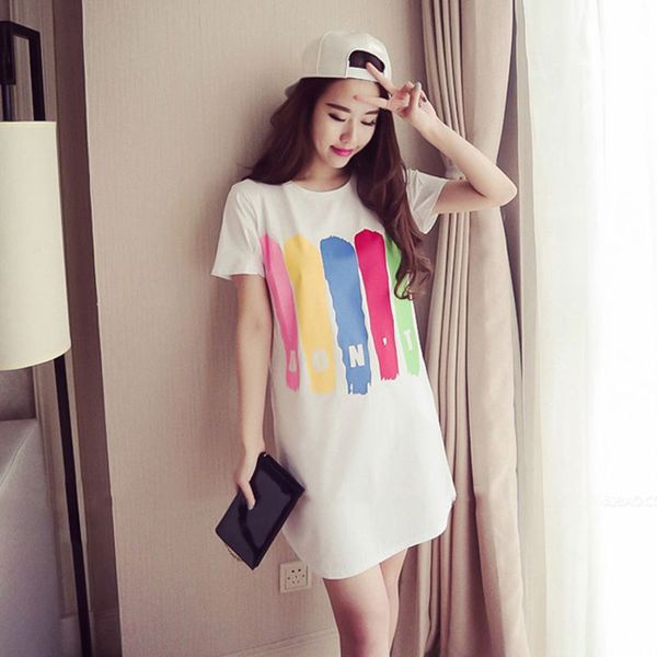 2018 summer women letter print knee -length dress round neck short sleeve long t-shirts dress  l xl xxl w6, Black;gray 
2018 summer women letter print knee -length dress round neck short sleeve long t-shirts dress  l xl xxl w6, Black;gray