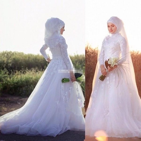 muslim wedding dresses long sleeve high neck a line handmade appliques lace tulle modest design bridal gowns custom made, White
muslim wedding dresses long sleeve high neck a line handmade appliques lace tulle modest design bridal gowns custom made, White