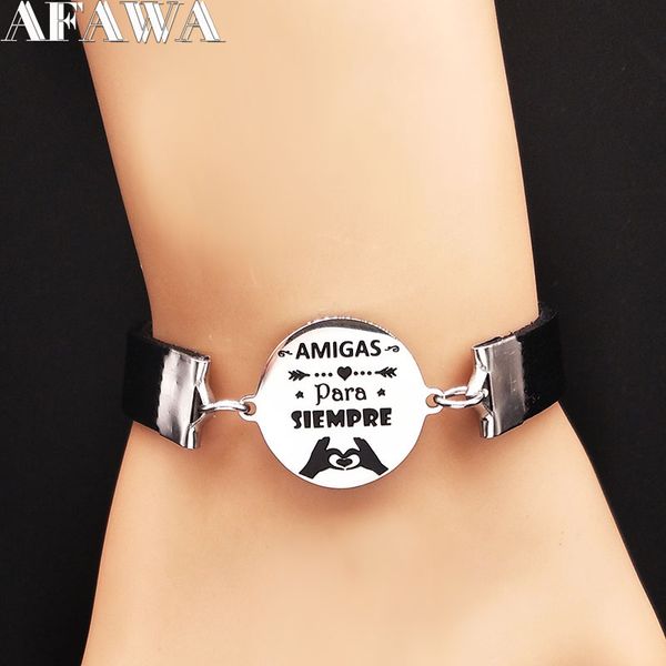 2018 amiga leather stainless steel chain bracelets for women friend bracelets & bangles jewelry acero inoxidable joyeria b18168, Black
2018 amiga leather stainless steel chain bracelets for women friend bracelets & bangles jewelry acero inoxidable joyeria b18168, Black