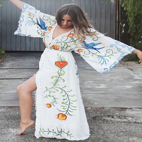 4 colors embroidered women maxi dressbatwing sleeve loose plus size summer dresses drawstring waist boho beach vestidos brand, Black;gray
4 colors embroidered women maxi dressbatwing sleeve loose plus size summer dresses drawstring waist boho beach vestidos brand, Black;gray