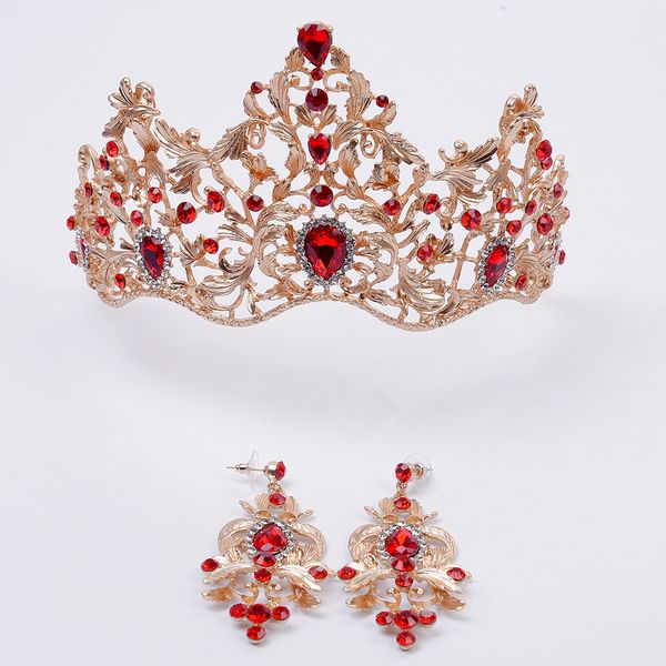 Red and Dark Green Crystal on Gold Crown Elegant Bridal Hair Accessories with Earrings Princess Crown Vintage Girls Headpieces
Red and Dark Green Crystal on Gold Crown Elegant Bridal Hair Accessories with Earrings Princess Crown Vintage Girls Headpieces