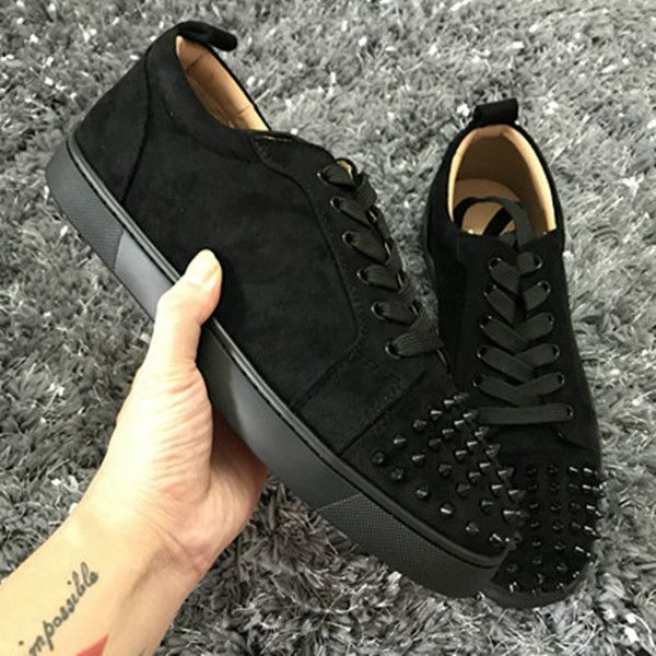 new low cut suede spiked toe casual flats red bottom luxury shoes for men and women party designer sneakers famous, Black
new low cut suede spiked toe casual flats red bottom luxury shoes for men and women party designer sneakers famous, Black