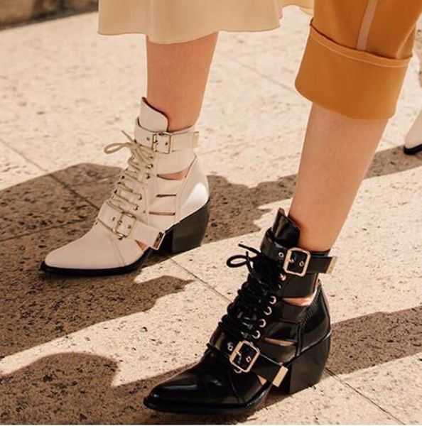 ankle boots women strappy cut out buckle straps high heels lace up motorcycle martin boots chunky heels pointed toe shoes, Black
ankle boots women strappy cut out buckle straps high heels lace up motorcycle martin boots chunky heels pointed toe shoes, Black