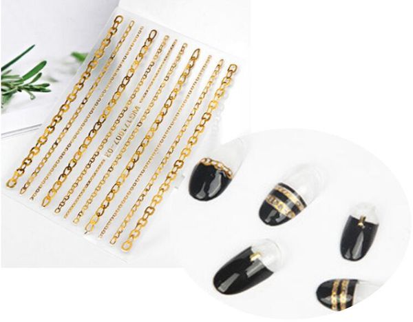 2 sheet of 3d nail art decoration for nail polish golden chain design of ultra-thin sticker, Silver;gold
2 sheet of 3d nail art decoration for nail polish golden chain design of ultra-thin sticker, Silver;gold
