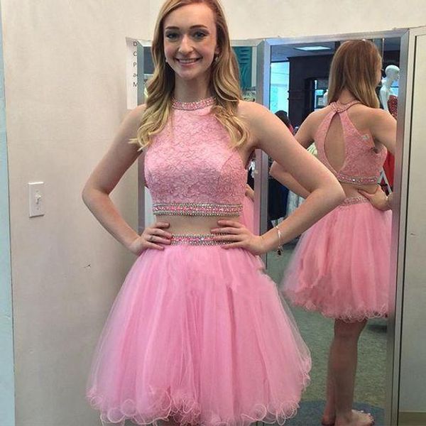 pink homecoming dresses knee-length two pieces dresses lace beaded short prom dresses open back party gown dh734, Black
pink homecoming dresses knee-length two pieces dresses lace beaded short prom dresses open back party gown dh734, Black