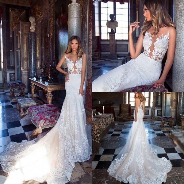 milla nova lace mermaid wedding dresses new arrival illusion lace applique court train sleeveless bridal gown plus size, White
milla nova lace mermaid wedding dresses new arrival illusion lace applique court train sleeveless bridal gown plus size, White