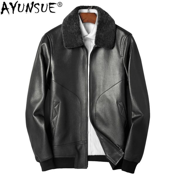 ayunsue men's leather jacket autumn 2018 winter jacket men lamb fur collar sheepskin coat baseball jackets veste homme my1332, Black
ayunsue men's leather jacket autumn 2018 winter jacket men lamb fur collar sheepskin coat baseball jackets veste homme my1332, Black
