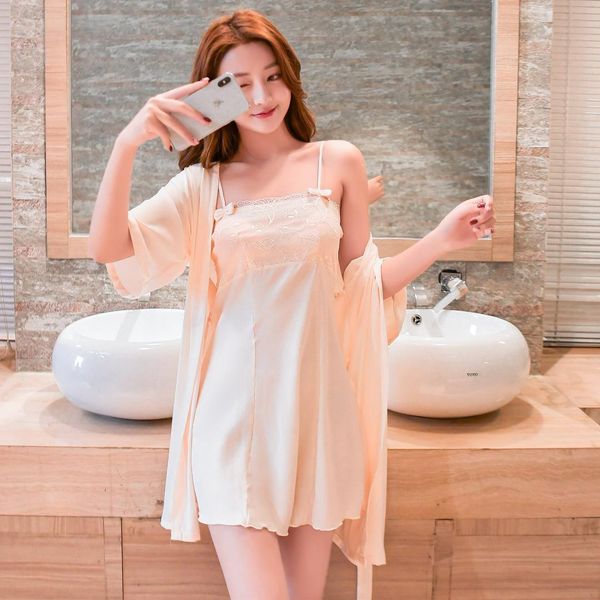 casual silk lingerie set with robe for women solid robe and spaghetti strap nighties dress summer underwear, Black;red
casual silk lingerie set with robe for women solid robe and spaghetti strap nighties dress summer underwear, Black;red