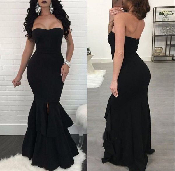 black mermaid evening dresses ruffles prom dresses with split sweetheart formal party wear, Black;red
black mermaid evening dresses ruffles prom dresses with split sweetheart formal party wear, Black;red
