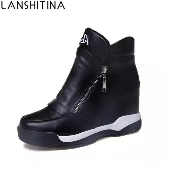 2017 winter women's leather casual shoes height increasing ankle boots wedge boots heels hidden shoes woman platform zip, Black
2017 winter women's leather casual shoes height increasing ankle boots wedge boots heels hidden shoes woman platform zip, Black