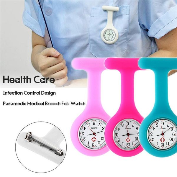 

silicone nurse watch doctor clip pocket watches colorful brooch fob tunic cover hospital doctors nursing quartz watches, Slivery;golden