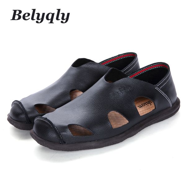 belyqly 2018 new men's casual beach hight quality leather breathable hole sandals soild summer slip on light pu scuffs shoes, Black
belyqly 2018 new men's casual beach hight quality leather breathable hole sandals soild summer slip on light pu scuffs shoes, Black
