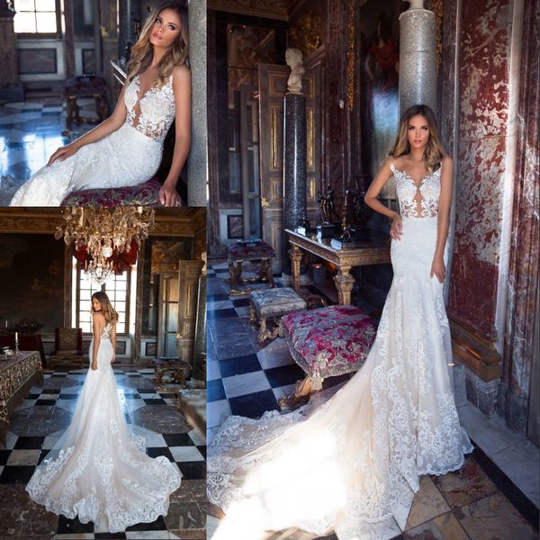 2018 amazing tulle jewel neckline see-through bodice designer mermaid wedding dresses with lace appliques milla nova bridal gowns, White;pink
2018 amazing tulle jewel neckline see-through bodice designer mermaid wedding dresses with lace appliques milla nova bridal gowns, White;pink