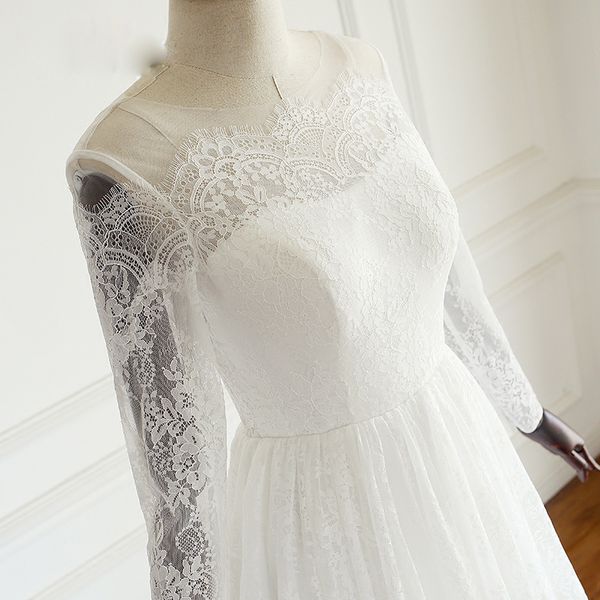fairy lace wedding dresses scoop long sleeves buttons back sweep train sheer with lace buttons back vestido de novia, White
fairy lace wedding dresses scoop long sleeves buttons back sweep train sheer with lace buttons back vestido de novia, White