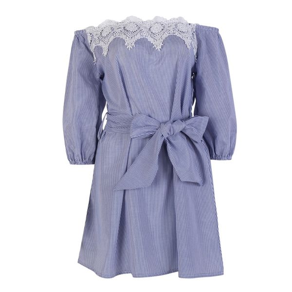 women elastic off shoulder blue striped girl white party dress with belt mini dress cute sasha, Black;gray
women elastic off shoulder blue striped girl white party dress with belt mini dress cute sasha, Black;gray