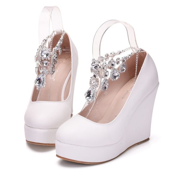 new crystal chain round toe shoes for women white simple heels fashion platform beading wedding shoes wedge heels plus size bridal heels, Black
new crystal chain round toe shoes for women white simple heels fashion platform beading wedding shoes wedge heels plus size bridal heels, Black