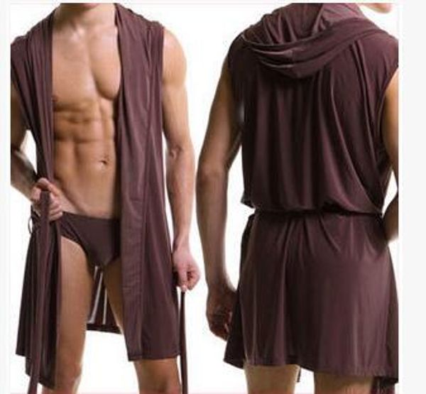 europe and the united states men bathrobe bathrobe sleeveless silky men with a cap robe, Black;brown
europe and the united states men bathrobe bathrobe sleeveless silky men with a cap robe, Black;brown