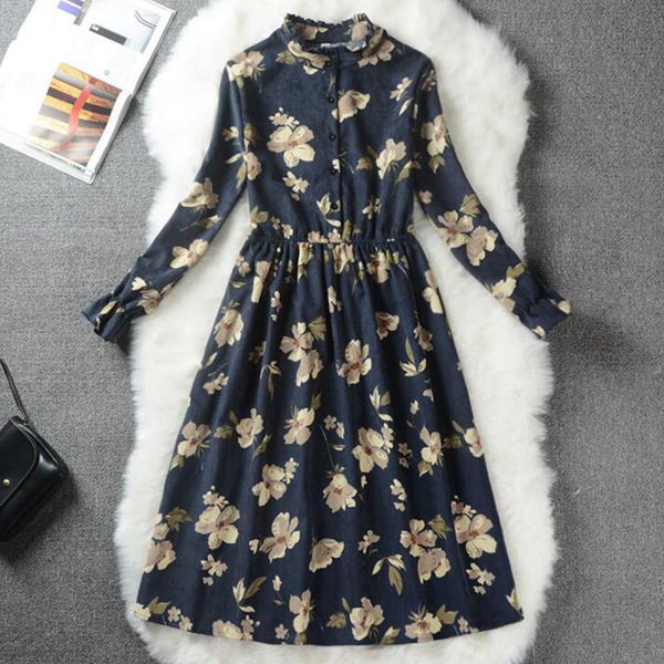 autumn winter women dress floral print vintage dress slim stand collar single breasted pleated slim female, White;black
autumn winter women dress floral print vintage dress slim stand collar single breasted pleated slim female, White;black