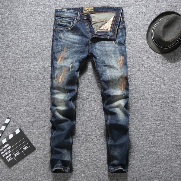 italian vintage designer men jeans slim fit patckwork cotton long pants ripped jeans blue color brand men
italian vintage designer men jeans slim fit patckwork cotton long pants ripped jeans blue color brand men