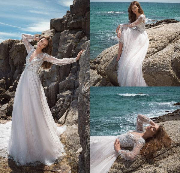 2019 new arrival beach wedding dresses v neck lace appliques a line boho wedding gowns sweep train long sleeve plus size bridal dress, White
2019 new arrival beach wedding dresses v neck lace appliques a line boho wedding gowns sweep train long sleeve plus size bridal dress, White