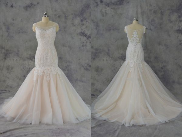 fashion champagne wedding dress mermaid jewel sheer neck hollow back lace applique tulle court train real p vestidos de noiva, White
fashion champagne wedding dress mermaid jewel sheer neck hollow back lace applique tulle court train real p vestidos de noiva, White