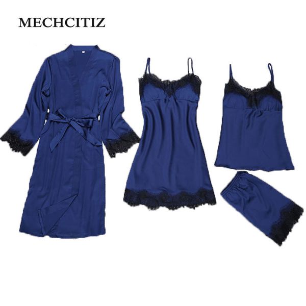 mechcitiz 2018 four pieces women's bathrobe + nightdress + short pajamas sets lace & satin pajamas sets for woman 4 color, Blue;gray
mechcitiz 2018 four pieces women's bathrobe + nightdress + short pajamas sets lace & satin pajamas sets for woman 4 color, Blue;gray