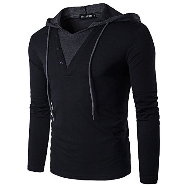 men's casual slim fit long sleeve t-shirt with hooded/hoodies male slim male solid color stitching, White;black
men's casual slim fit long sleeve t-shirt with hooded/hoodies male slim male solid color stitching, White;black