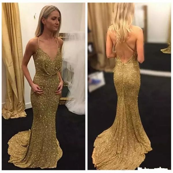 2018 sparkly gold sequined mermaid prom dresses v neck straps spaghetti cross backless long evening gowns vestidos de fiesta, Black
2018 sparkly gold sequined mermaid prom dresses v neck straps spaghetti cross backless long evening gowns vestidos de fiesta, Black