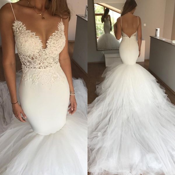 fluffy tulle train wedding dress fashion spaghetti v-neck lace appliques sleeveless mermaid wedding gown backless wedding dresses cheap, White
fluffy tulle train wedding dress fashion spaghetti v-neck lace appliques sleeveless mermaid wedding gown backless wedding dresses cheap, White